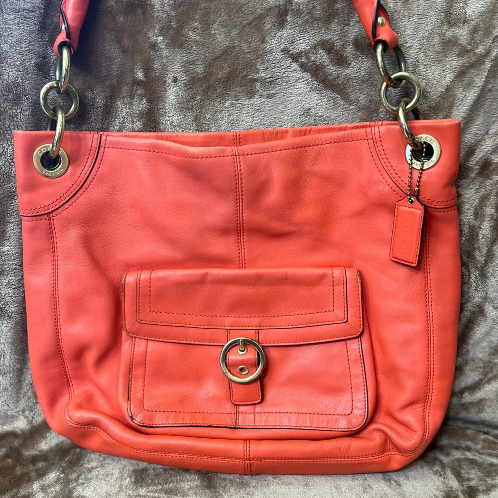 Coach Orange Leather Shoulder Bag with Gold Hardware